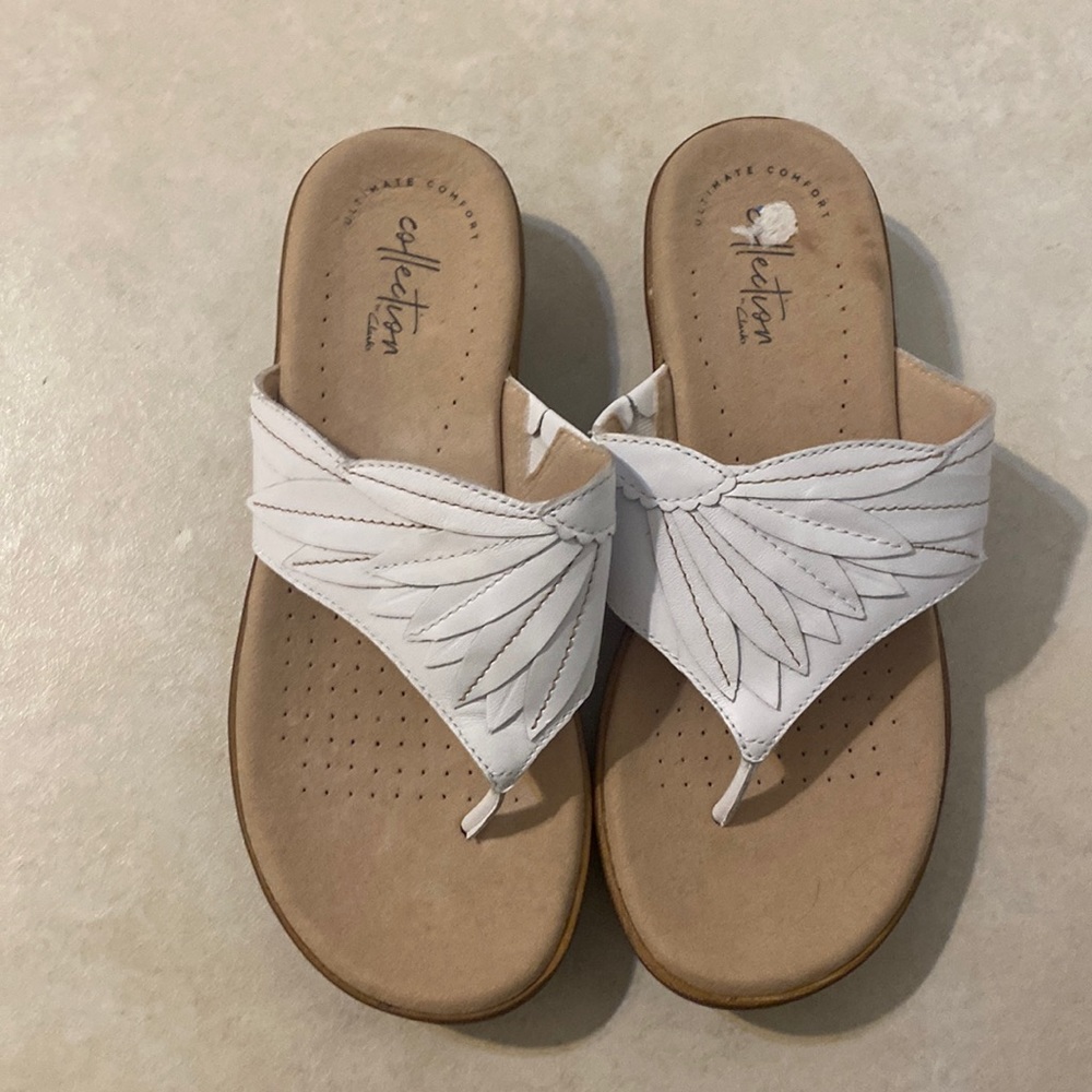 New Clarks Women's Phebe Pearl Flip-Flop white leather